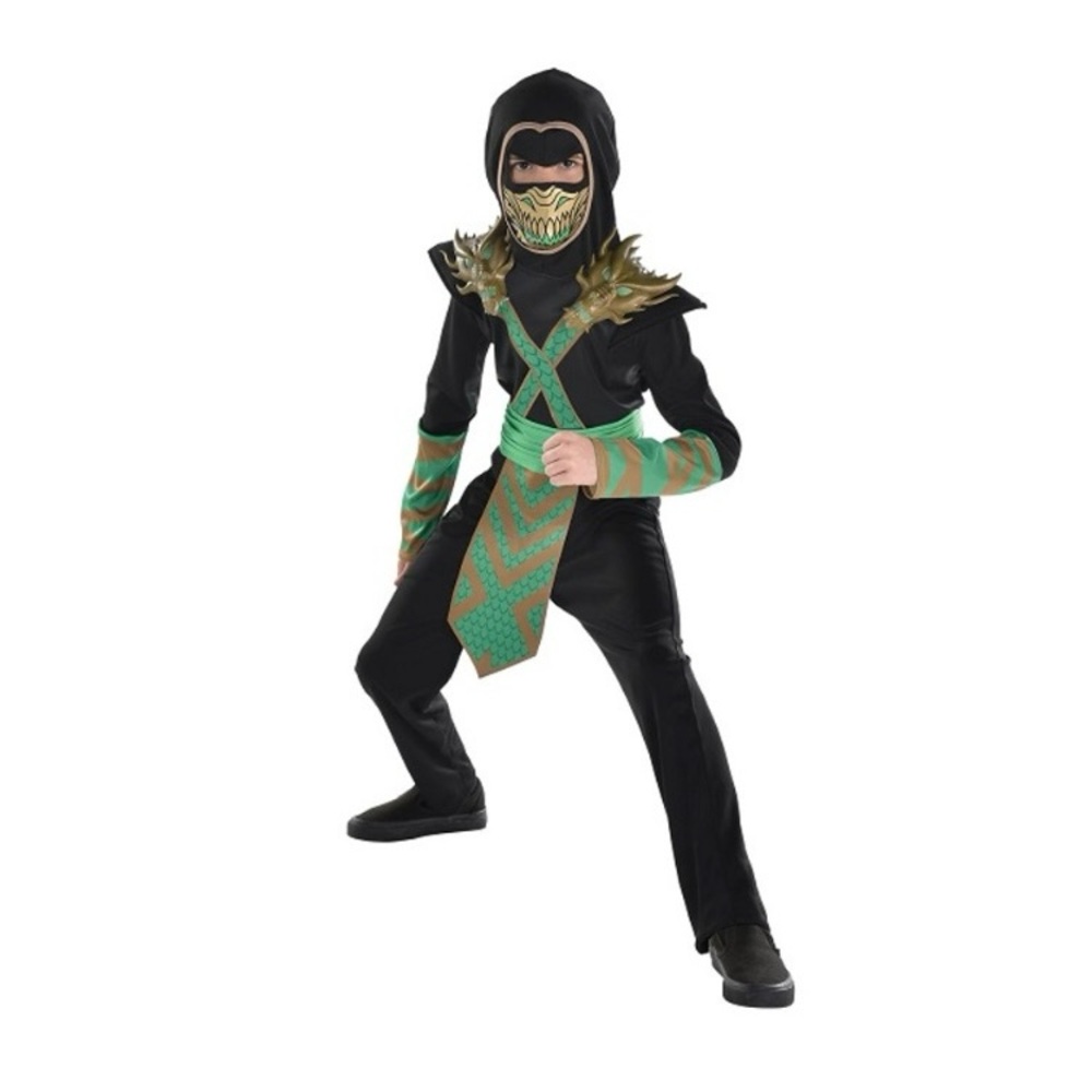 Dragon Ninja warrior child Halloween Costume Black and Green size child XL 14-16